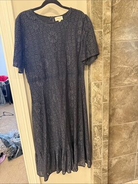 orange creek Navy Floral Lace Midi Dress